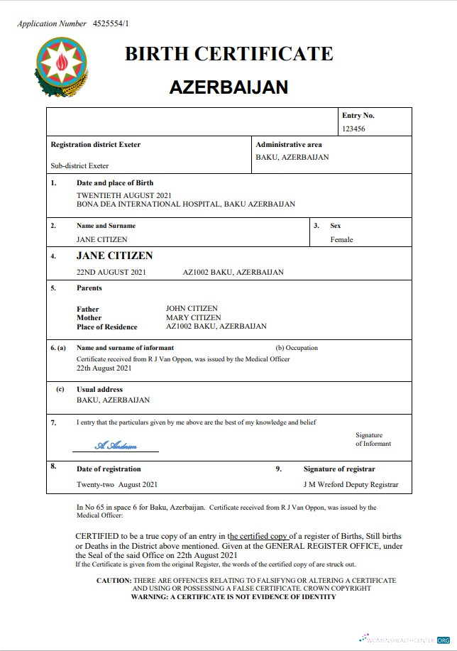 Download Azerbaijan vital record birth certificate Word and PDF template Photoshop template